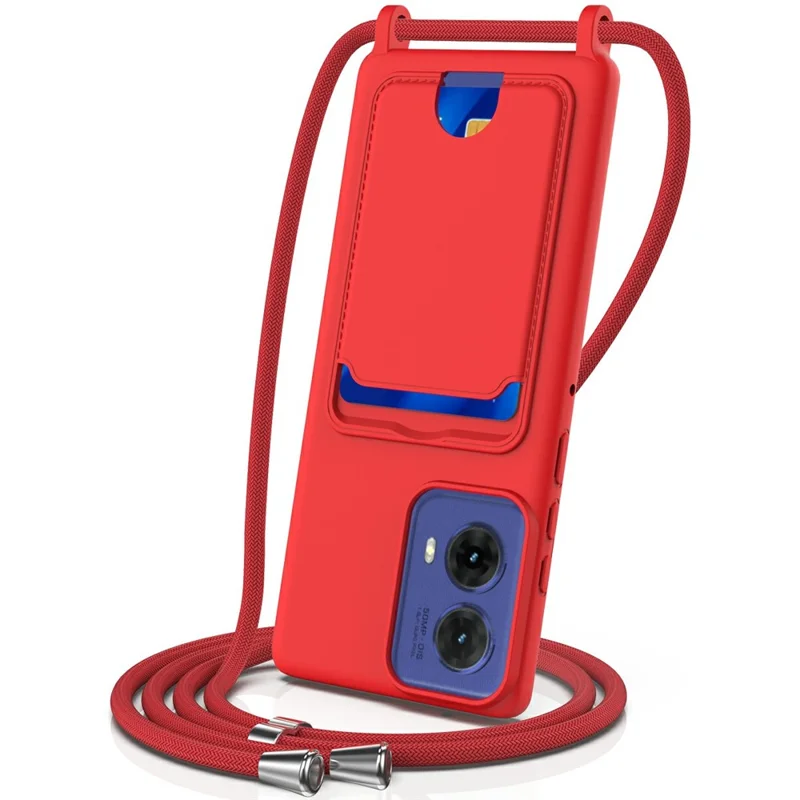 Phone Case For Motorola Moto G85 5G  /  S50 Neo 5G  /  Edge 50 Fusion 5G Liquid Silicone Card Holder Back Cover with Lanyard - Red-Cellmalls