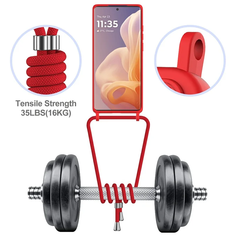 Phone Case For Motorola Moto G85 5G  /  S50 Neo 5G  /  Edge 50 Fusion 5G Liquid Silicone Card Holder Back Cover with Lanyard - Red-Cellmalls