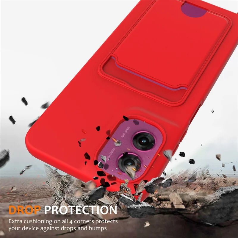 For Motorola Moto G55 5G Case Liquid Silicone Card Holder Back Phone Cover with Lanyard - Red-Cellmalls