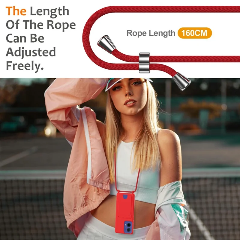 Phone Case For Motorola Moto G85 5G  /  S50 Neo 5G  /  Edge 50 Fusion 5G Liquid Silicone Card Holder Back Cover with Lanyard - Red-Cellmalls