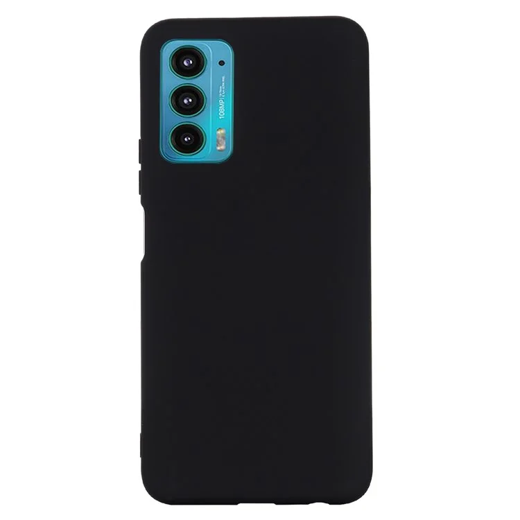 For Motorola Edge 20 Liquid Silicone Phone Case Soft Microfiber Lining Cellphone Back Cover with Strap - Black-Cellmalls