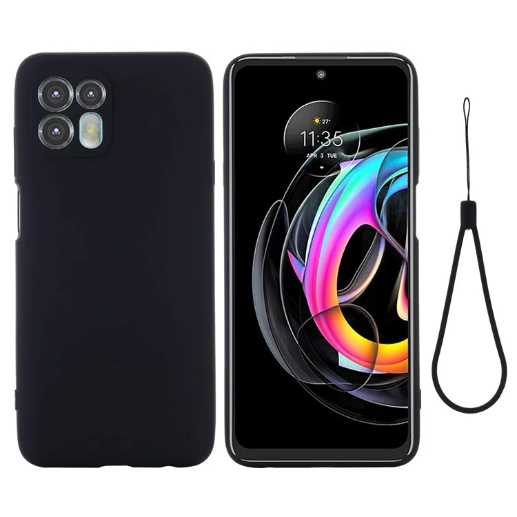 Precise Cutout Soft Liquid Silicone Anti-drop Phone Case Cover with Wrist Strap for Motorola Edge 20 Lite - Black-Cellmalls
