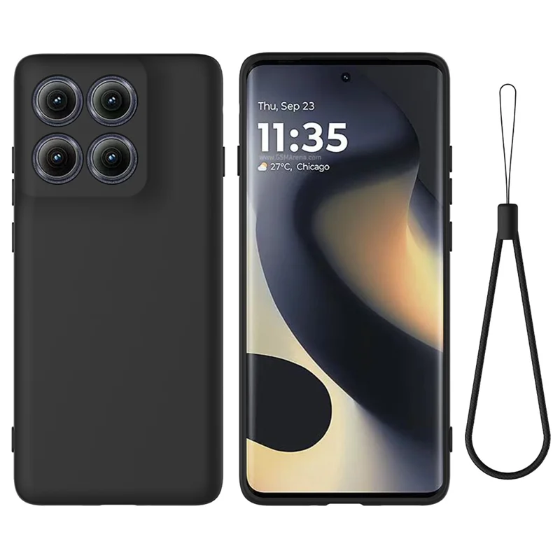 For Motorola Edge (2025) 5G Liquid Silicone Case Phone Back Cover with Hand Strap - Black-Cellmalls