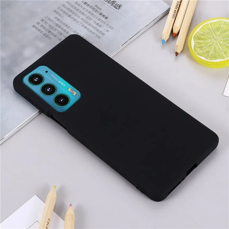 For Motorola Edge 20 Liquid Silicone Phone Case Soft Microfiber Lining Cellphone Back Cover with Strap - Black-Cellmalls