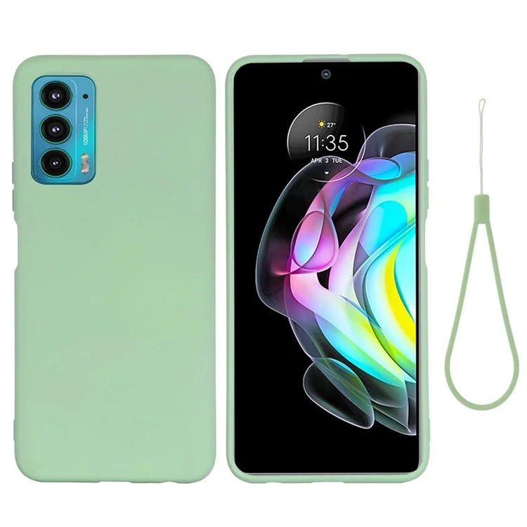 For Motorola Edge 20 Liquid Silicone Phone Case Soft Microfiber Lining Cellphone Back Cover with Strap - Black-Cellmalls