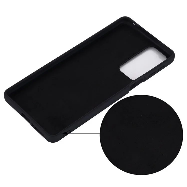 For Motorola Edge 20 Liquid Silicone Phone Case Soft Microfiber Lining Cellphone Back Cover with Strap - Black-Cellmalls