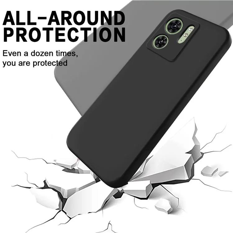For Motorola Edge 40 5G Soft Lining Liquid Silicone Phone Case Anti-Scratch Cell Phone Cover with Strap - Black-Cellmalls