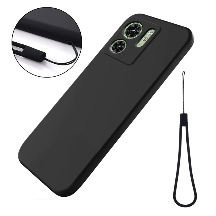 For Motorola Edge 40 5G Soft Lining Liquid Silicone Phone Case Anti-Scratch Cell Phone Cover with Strap - Black-Cellmalls