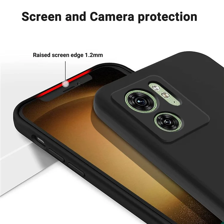 For Motorola Edge 40 5G Soft Lining Liquid Silicone Phone Case Anti-Scratch Cell Phone Cover with Strap - Black-Cellmalls