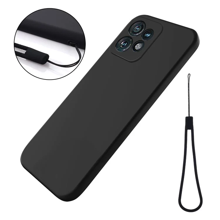 For Motorola Edge 40 Pro 5G / Moto X40 5G Dustproof Liquid Silicone Cover Soft Lining Phone Case Shell with Strap - Black-Cellmalls
