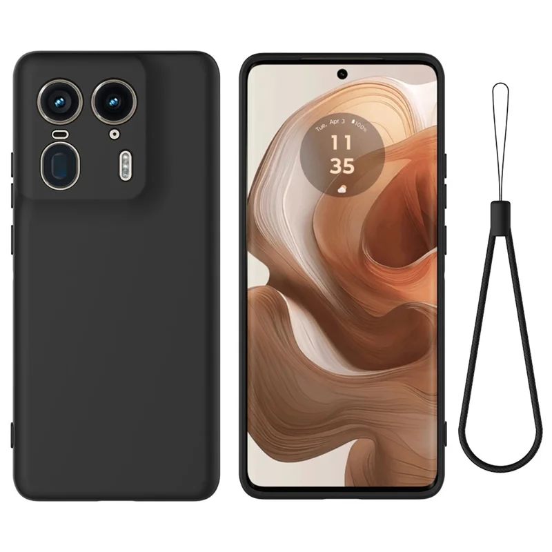 For Motorola Edge 50 Ultra 5G / Moto X50 Ultra 5G Case Liquid Silicone Shockproof Phone Cover with Strap - Black-Cellmalls