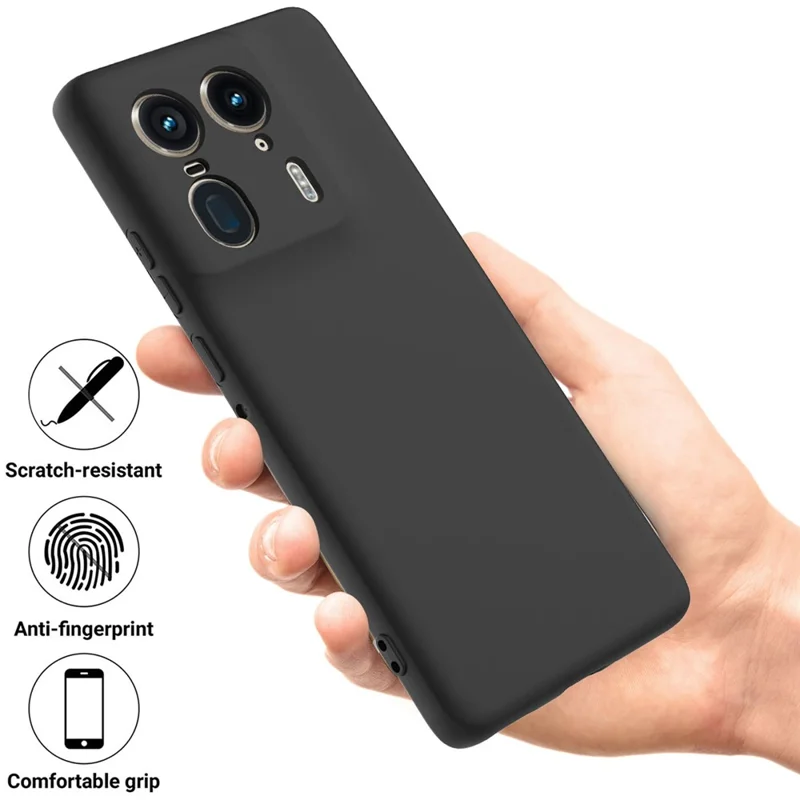 For Motorola Edge 50 Ultra 5G / Moto X50 Ultra 5G Case Liquid Silicone Shockproof Phone Cover with Strap - Black-Cellmalls