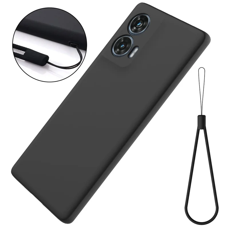 For Motorola Edge 50 Fusion 5G Case with Hand Strap Liquid Silicone Phone Cover - Black-Cellmalls
