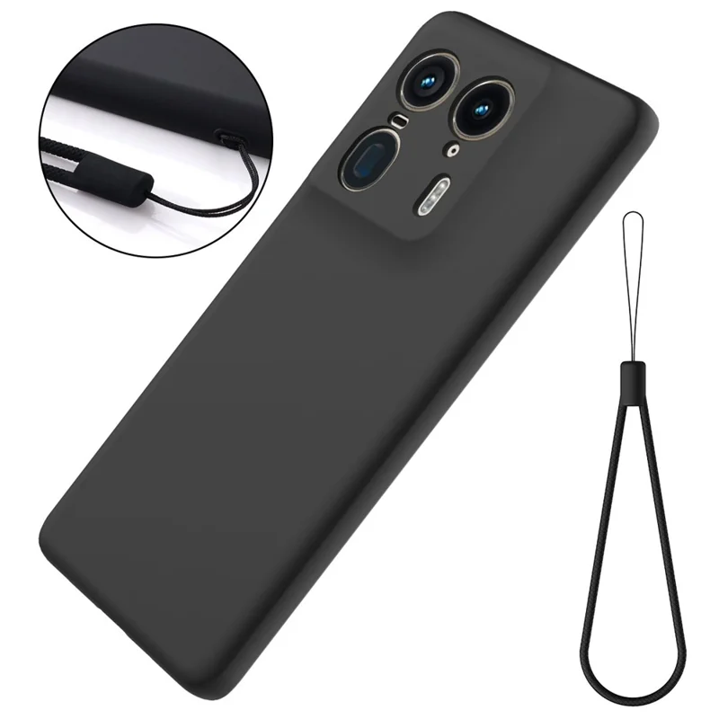 For Motorola Edge 50 Ultra 5G / Moto X50 Ultra 5G Case Liquid Silicone Shockproof Phone Cover with Strap - Black-Cellmalls