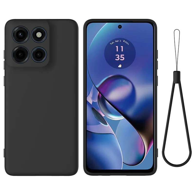 For Motorola Edge 60 Stylus 5G Liquid Silicone Case Phone Back Cover with Hand Strap - Black-Cellmalls