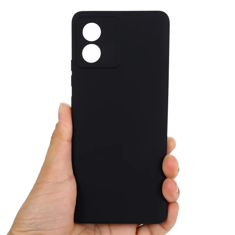 For Motorola Moto E13 4G Anti-Dust Phone Case Liquid Silicone Soft Lining Phone Cover Shell with Strap - Black-Cellmalls