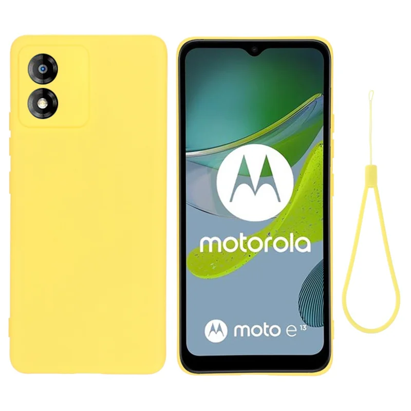 For Motorola Moto E13 4G Anti-Dust Phone Case Liquid Silicone Soft Lining Phone Cover Shell with Strap - Black-Cellmalls