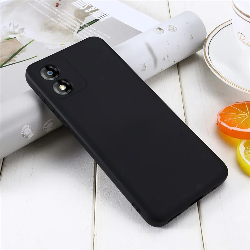 For Motorola Moto E13 4G Anti-Dust Phone Case Liquid Silicone Soft Lining Phone Cover Shell with Strap - Black-Cellmalls