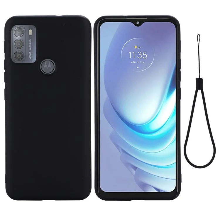 Multiple Color Liquid Silicone Phone Protective Shell with Strap for Motorola Moto G50 - Black-Cellmalls