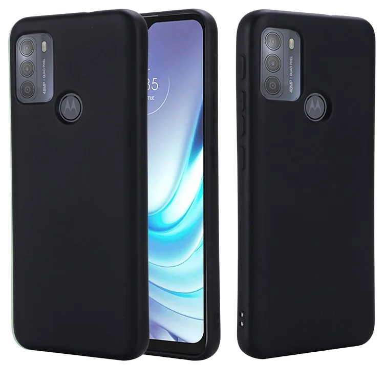 Multiple Color Liquid Silicone Phone Protective Shell with Strap for Motorola Moto G50 - Black-Cellmalls