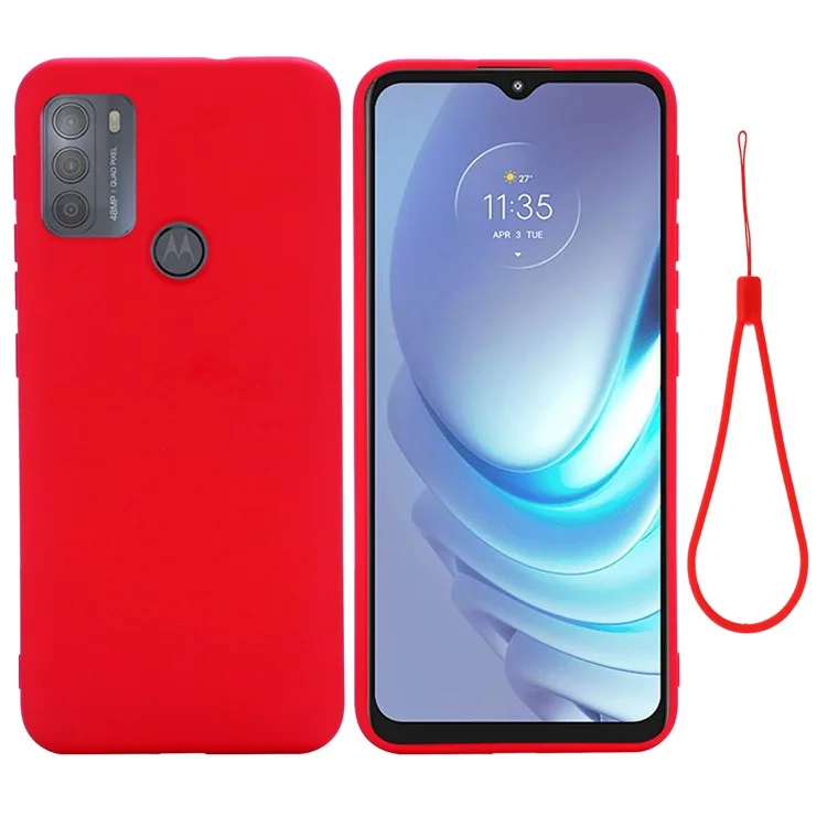 Multiple Color Liquid Silicone Phone Protective Shell with Strap for Motorola Moto G50 - Black-Cellmalls