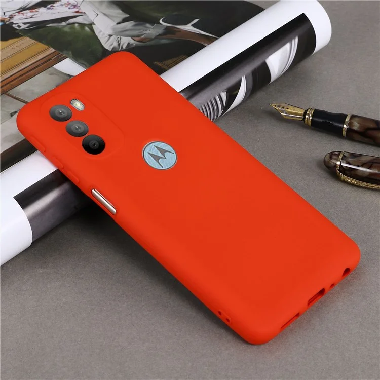 For Motorola Moto G51 5G Liquid Silicone Phone Case Soft Microfiber Lining Silky-Soft Protective Cover with Strap - Red-Cellmalls