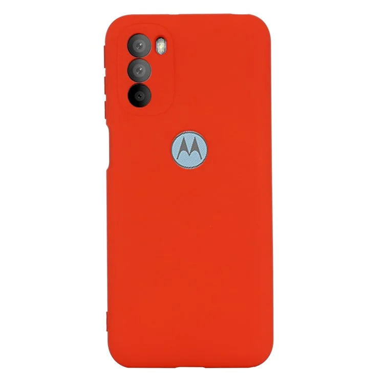 For Motorola Moto G51 5G Liquid Silicone Phone Case Soft Microfiber Lining Silky-Soft Protective Cover with Strap - Red-Cellmalls