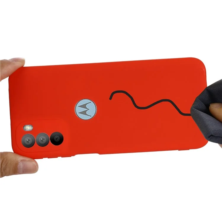 For Motorola Moto G51 5G Liquid Silicone Phone Case Soft Microfiber Lining Silky-Soft Protective Cover with Strap - Red-Cellmalls