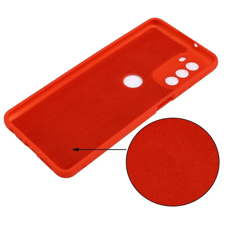 For Motorola Moto G51 5G Liquid Silicone Phone Case Soft Microfiber Lining Silky-Soft Protective Cover with Strap - Red-Cellmalls