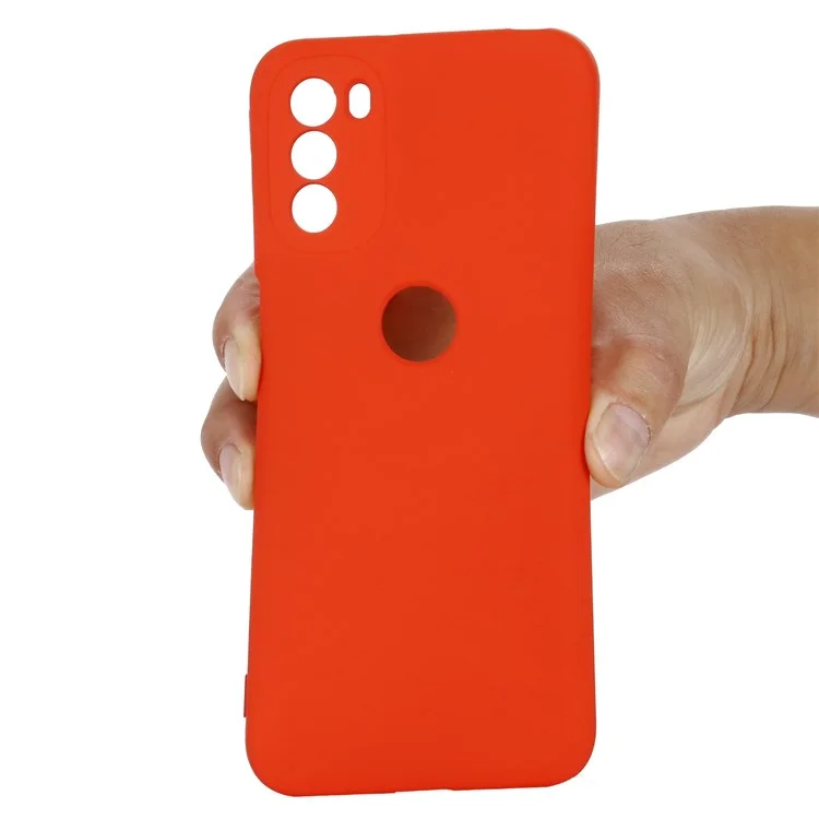 For Motorola Moto G51 5G Liquid Silicone Phone Case Soft Microfiber Lining Silky-Soft Protective Cover with Strap - Red-Cellmalls