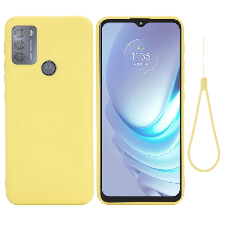Multiple Color Liquid Silicone Phone Protective Shell with Strap for Motorola Moto G50 - Black-Cellmalls