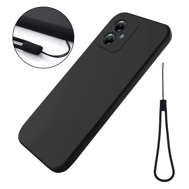 For Motorola Moto G54 5G Case Liquid Silicone Phone Shell Anti-Scratch Phone Cover with Strap - Black-Cellmalls
