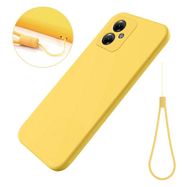 For Motorola Moto G54 5G Case Liquid Silicone Phone Shell Anti-Scratch Phone Cover with Strap - Black-Cellmalls