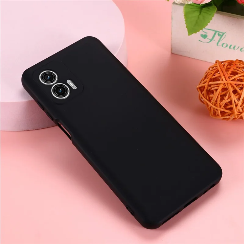 For Motorola Moto G53 5G Liquid Silicone Phone Case Soft Lining Anti-drop Phone Cover with Strap - Black-Cellmalls