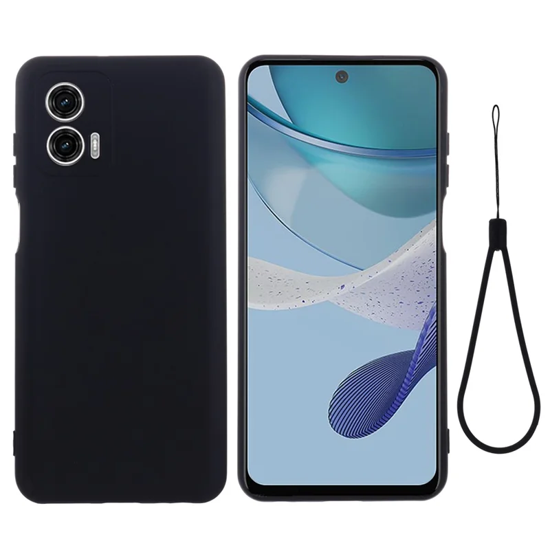 For Motorola Moto G53 5G Liquid Silicone Phone Case Soft Lining Anti-drop Phone Cover with Strap - Black-Cellmalls