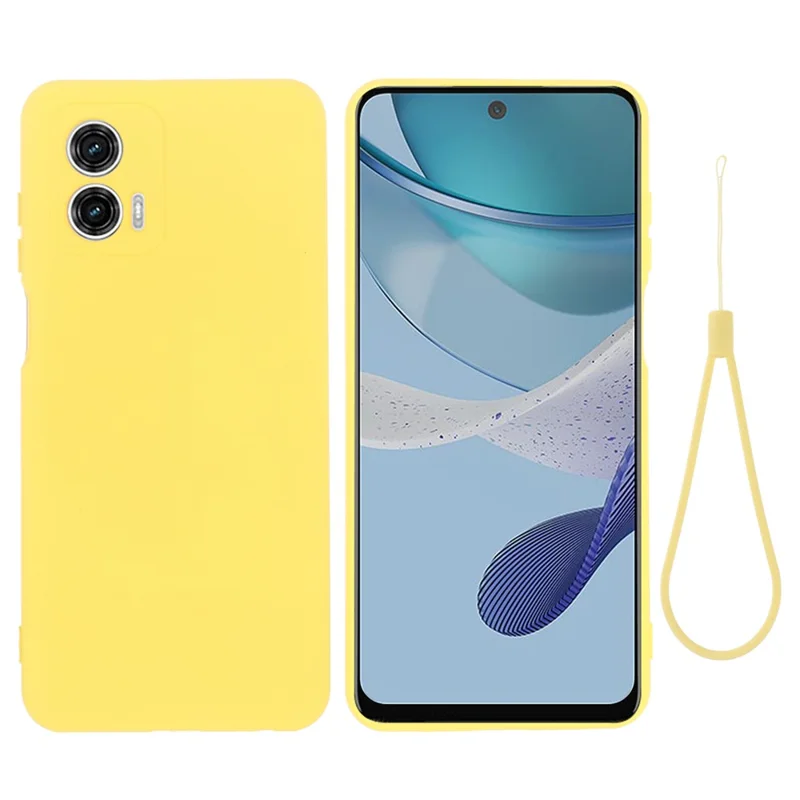 For Motorola Moto G53 5G Liquid Silicone Phone Case Soft Lining Anti-drop Phone Cover with Strap - Black-Cellmalls