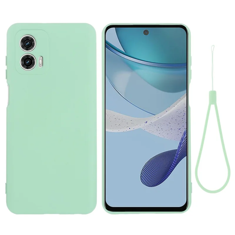 For Motorola Moto G53 5G Liquid Silicone Phone Case Soft Lining Anti-drop Phone Cover with Strap - Black-Cellmalls