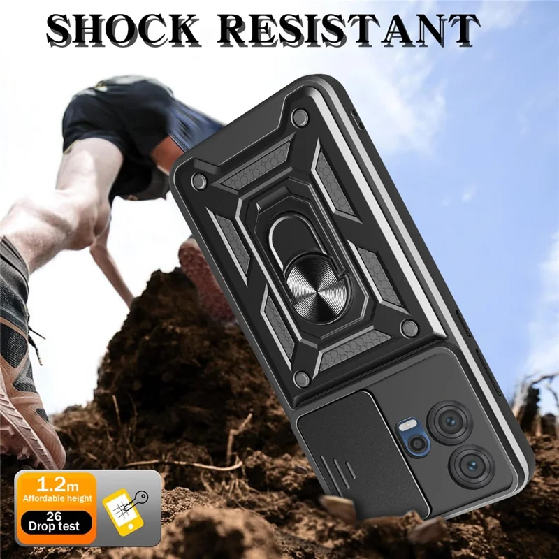 For Motorola Edge 30 Fusion 5G  /  Moto S30 Pro 5G Case with Slide Camera Lid PC + TPU Kickstand Phone Cover - Black-Cellmalls