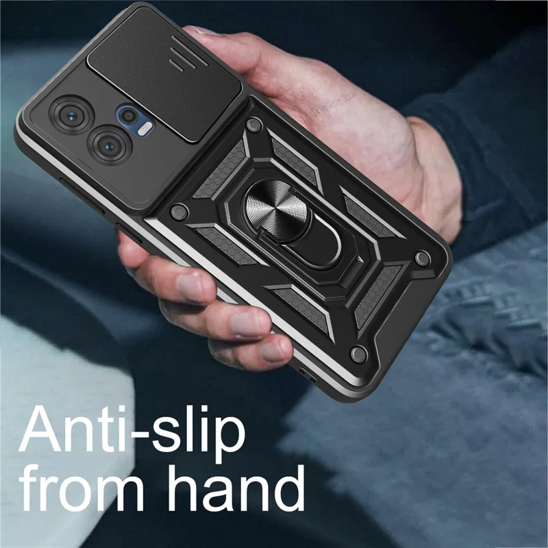 For Motorola Edge 30 Fusion 5G  /  Moto S30 Pro 5G Case with Slide Camera Lid PC + TPU Kickstand Phone Cover - Black-Cellmalls