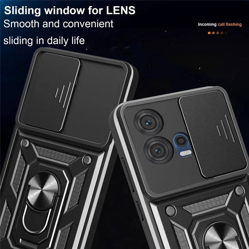 For Motorola Edge 30 Fusion 5G  /  Moto S30 Pro 5G Case with Slide Camera Lid PC + TPU Kickstand Phone Cover - Black-Cellmalls
