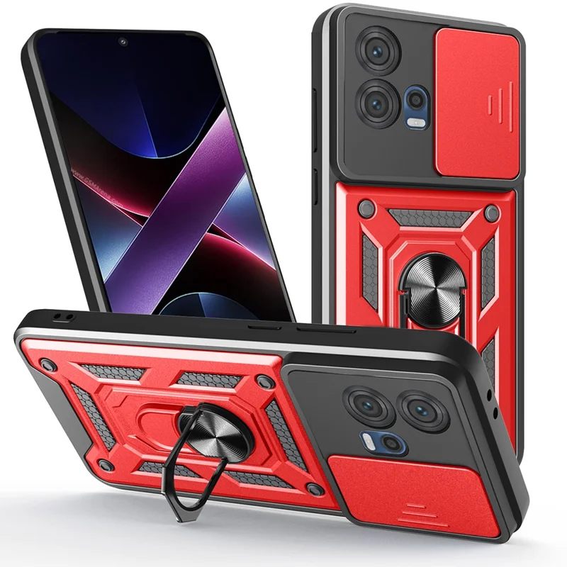 For Motorola Edge 30 Fusion 5G  /  Moto S30 Pro 5G Case with Slide Camera Lid PC + TPU Kickstand Phone Cover - Black-Cellmalls