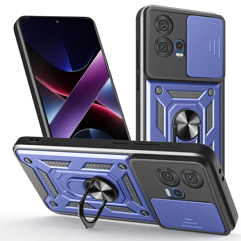 For Motorola Edge 30 Fusion 5G  /  Moto S30 Pro 5G Case with Slide Camera Lid PC + TPU Kickstand Phone Cover - Black-Cellmalls