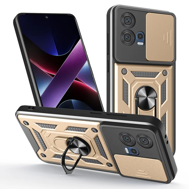 For Motorola Edge 30 Fusion 5G  /  Moto S30 Pro 5G Case with Slide Camera Lid PC + TPU Kickstand Phone Cover - Black-Cellmalls