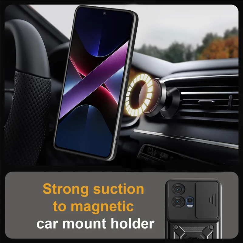 For Motorola Edge 30 Fusion 5G  /  Moto S30 Pro 5G Case with Slide Camera Lid PC + TPU Kickstand Phone Cover - Black-Cellmalls