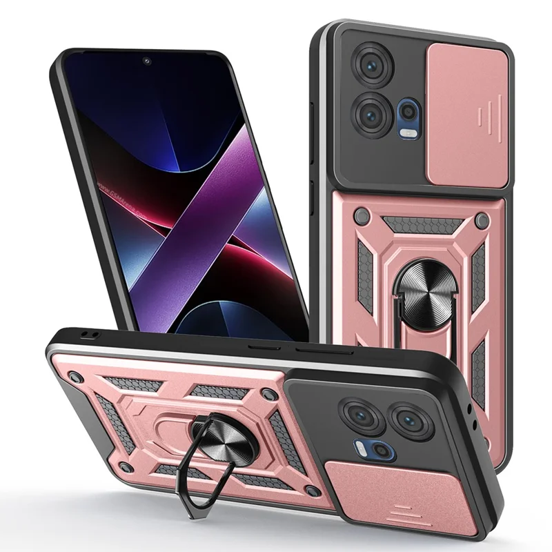 For Motorola Edge 30 Fusion 5G  /  Moto S30 Pro 5G Case with Slide Camera Lid PC + TPU Kickstand Phone Cover - Black-Cellmalls