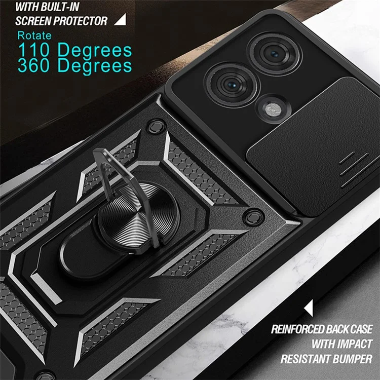 For Motorola Edge 40 Neo 5G Case Slide Lens Lid PC+TPU Kickstand Mobile Phone Cover - Black-Cellmalls