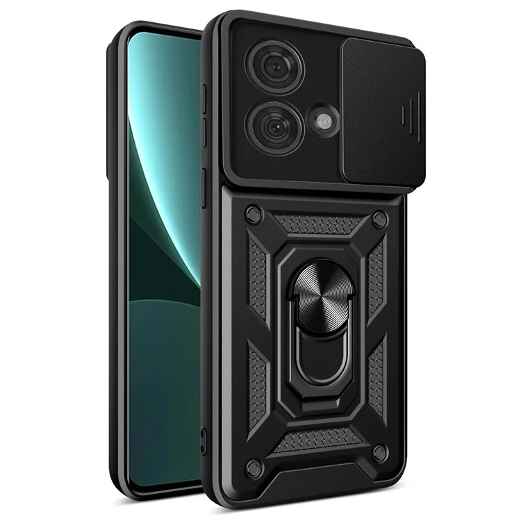For Motorola Edge 40 Neo 5G Case Slide Lens Lid PC+TPU Kickstand Mobile Phone Cover - Black-Cellmalls