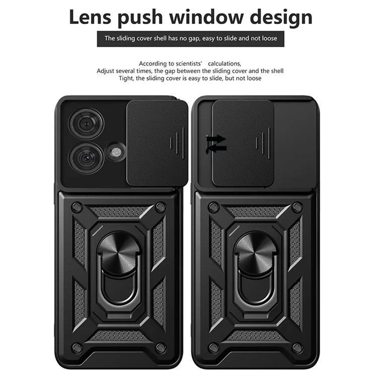 For Motorola Edge 40 Neo 5G Case Slide Lens Lid PC+TPU Kickstand Mobile Phone Cover - Black-Cellmalls