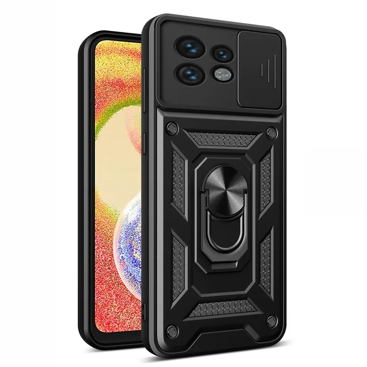 For Motorola Edge 40 Pro 5G / Moto X40 5G Rear Lens Protection Phone Case PC+TPU Kickstand Cover - Black-Cellmalls