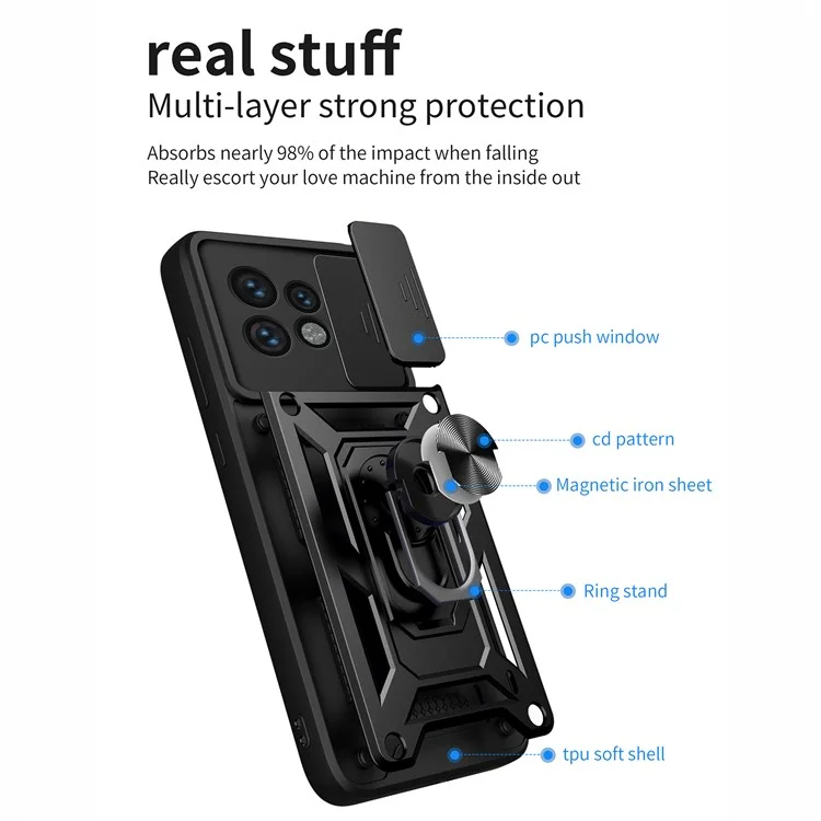 For Motorola Edge 40 Pro 5G / Moto X40 5G Rear Lens Protection Phone Case PC+TPU Kickstand Cover - Black-Cellmalls